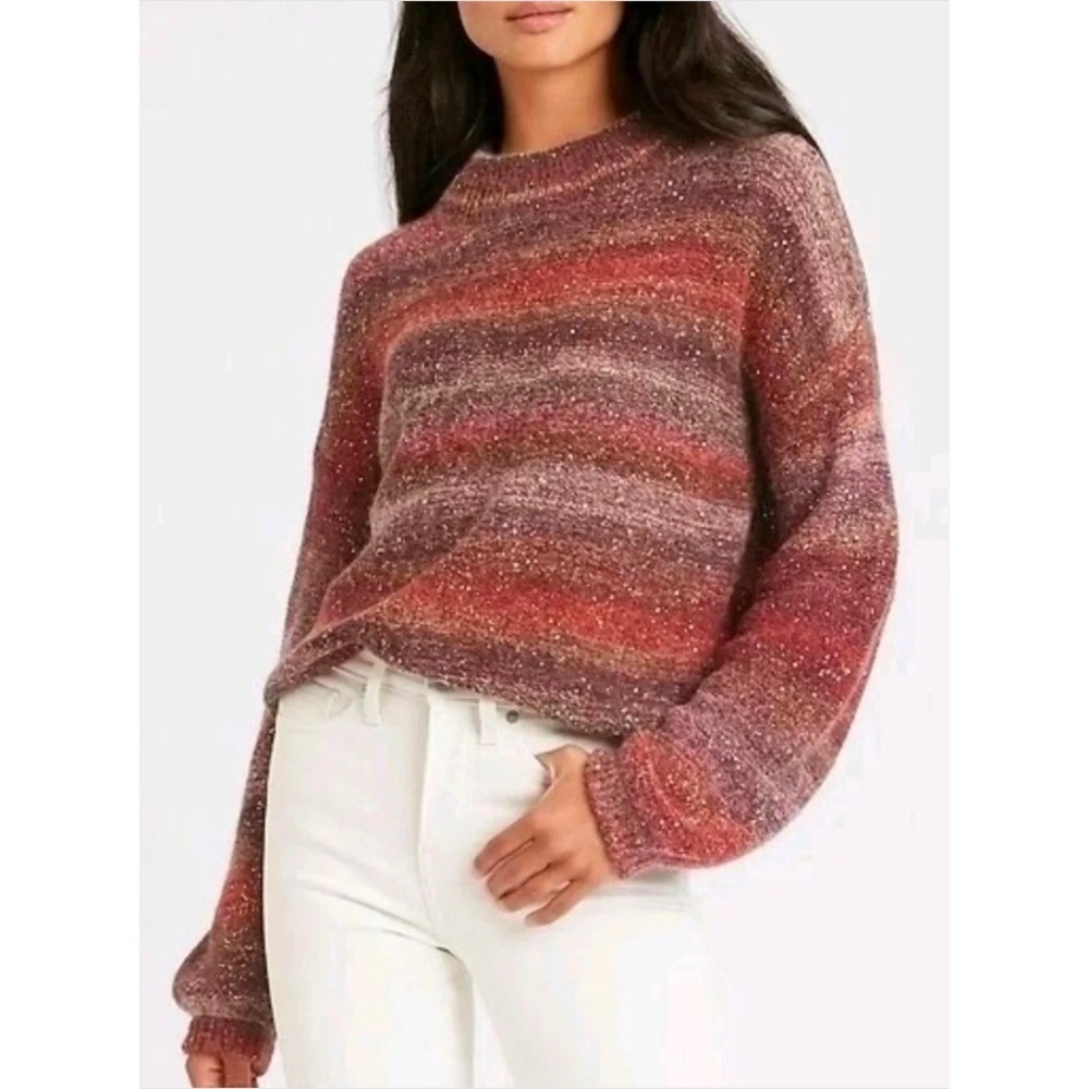 Banana Republic Red Ombre Sequin Mock Neck Alpaca Wool Blend Sweater Size Large
